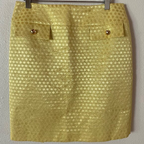 Antonio Melani Yellow Jacquard Polka Dot Pencil Skirt Size 8 - Picture 1 of 11